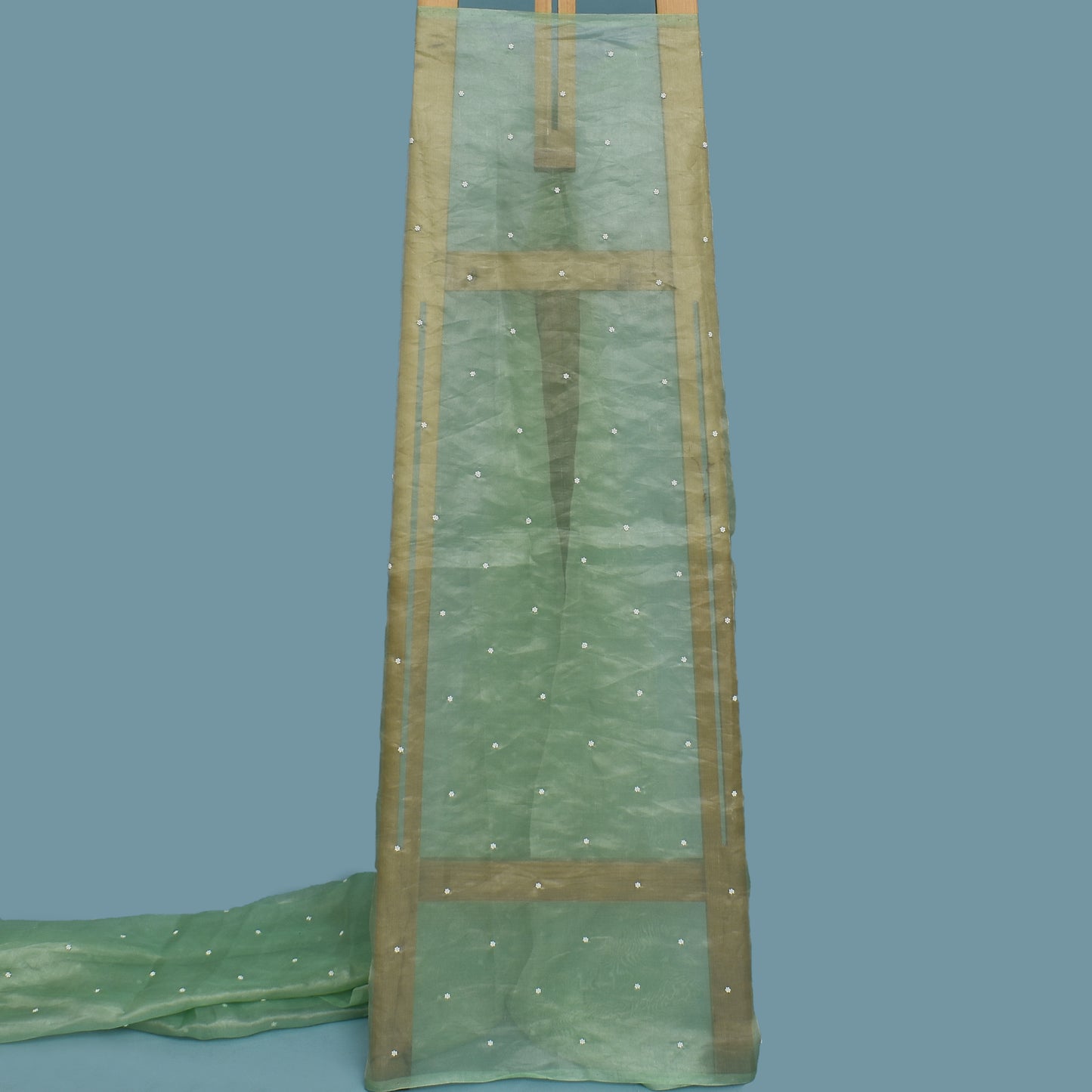 Hazel Green Color Tissue Booti Fabric