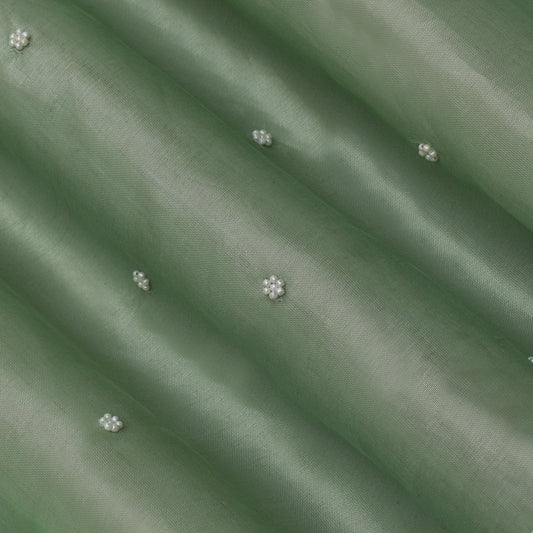 Hazel Green Color Tissue Booti Fabric