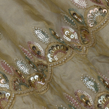 Beige Color Tissue Booti Embroidery Fabric