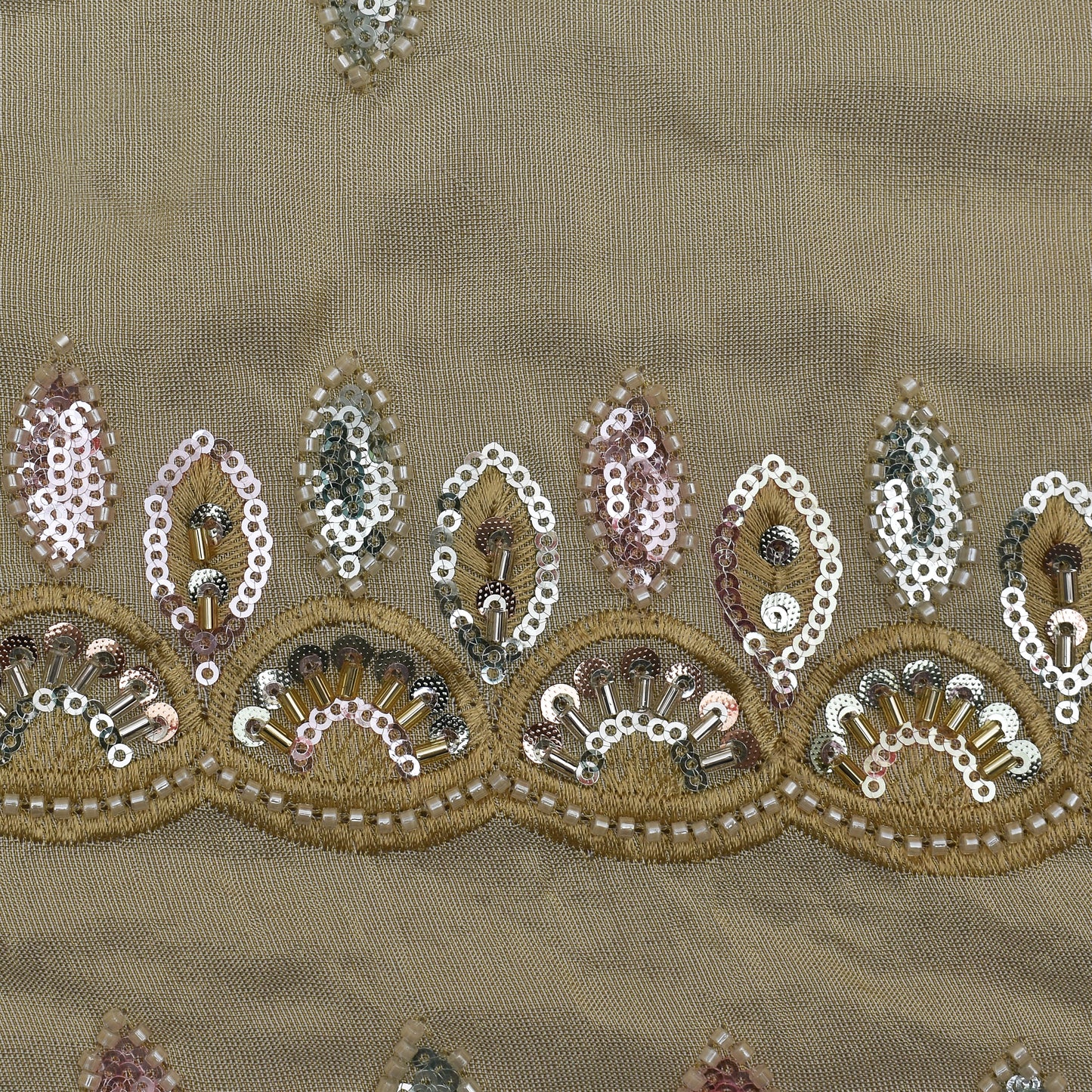 Beige Color Tissue Booti Embroidery Fabric