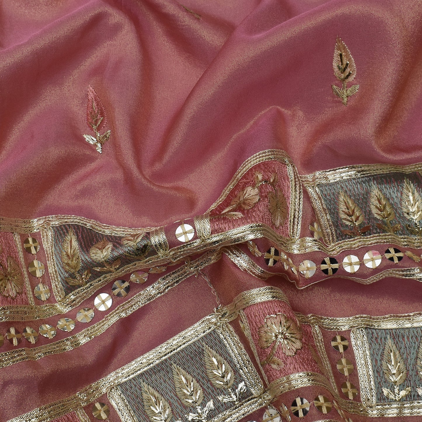 Pink Color Tissue Booti  Embroidery Fabric