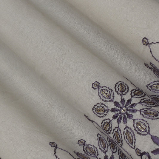 Off White Color Cotton Plazo Embroidery Fabric