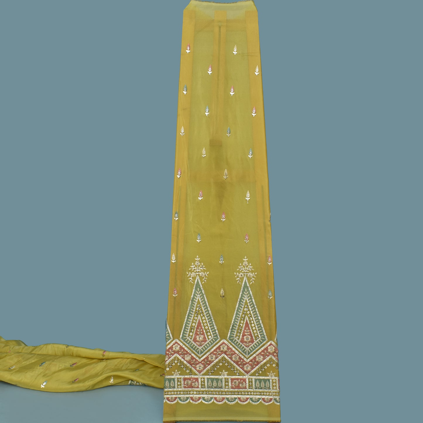 Yellow Color Tissue Border Embroidery Fabric