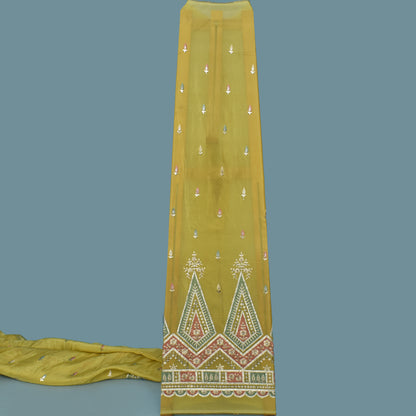 Yellow Color Tissue Border Embroidery Fabric