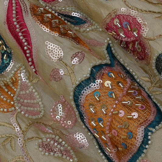 Beige Color Tissue  Embroidery Fabric