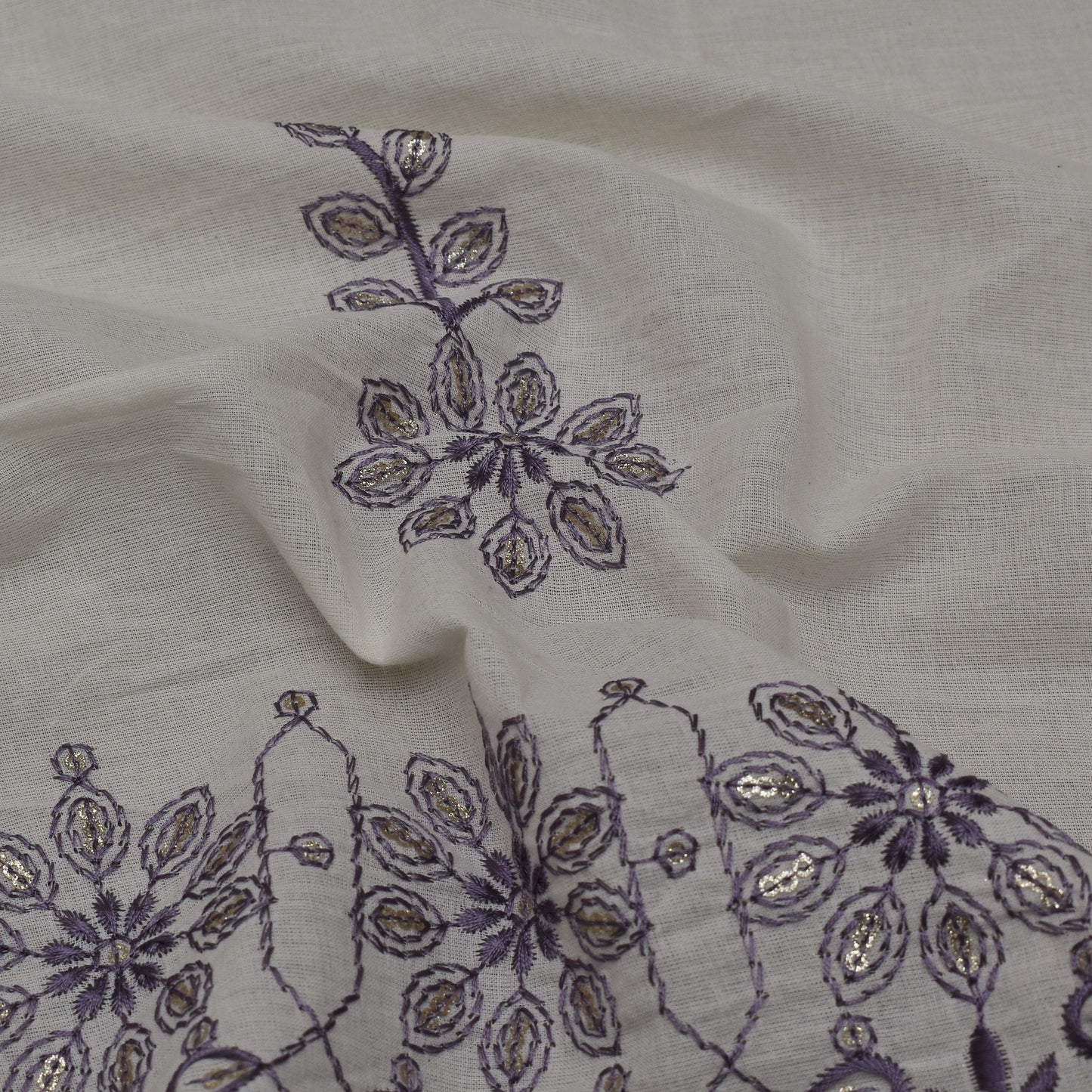 Off White Color Cotton Plazo Embroidery Fabric