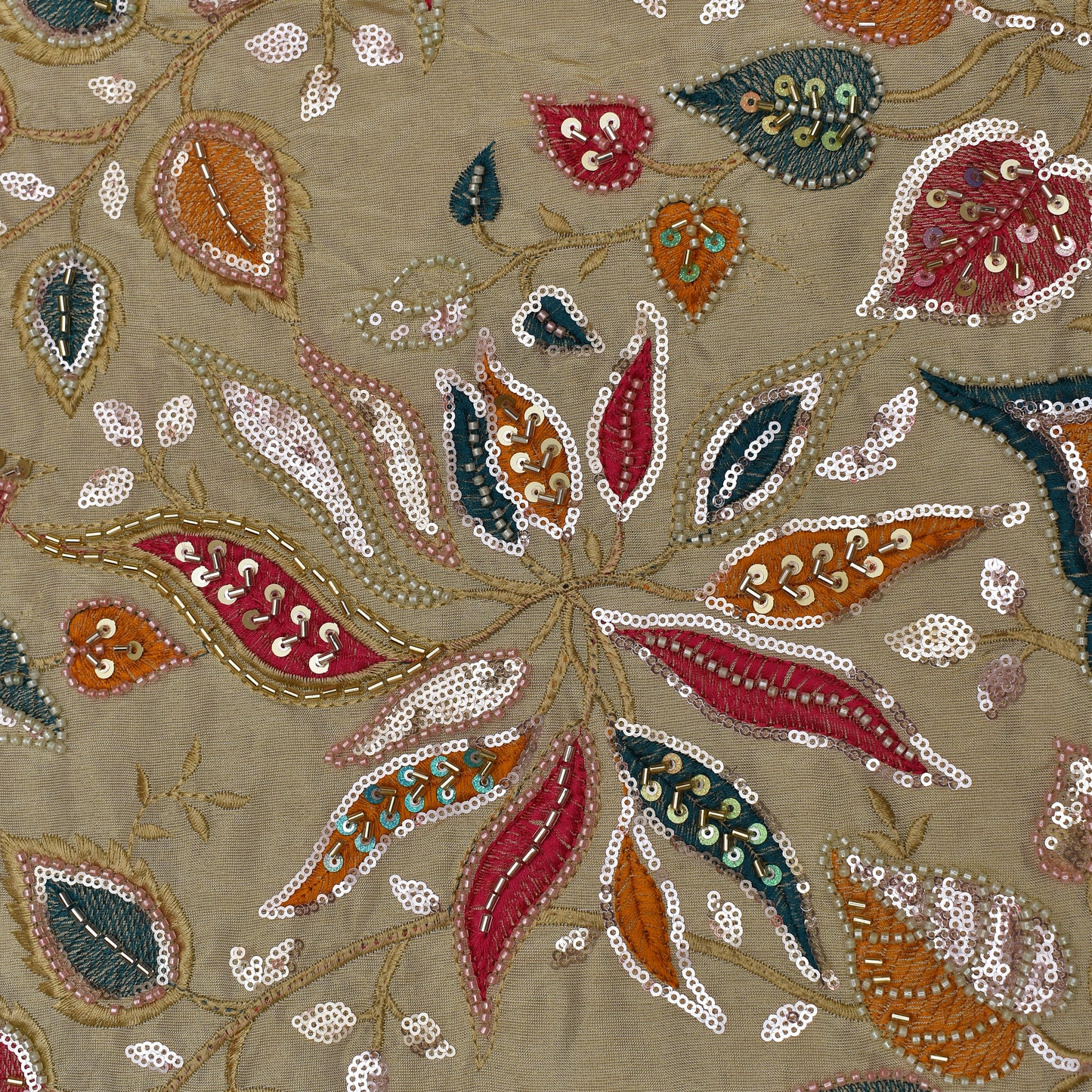 Beige Color Tissue  Embroidery Fabric