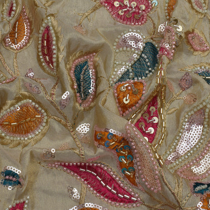 Beige Color Tissue  Embroidery Fabric