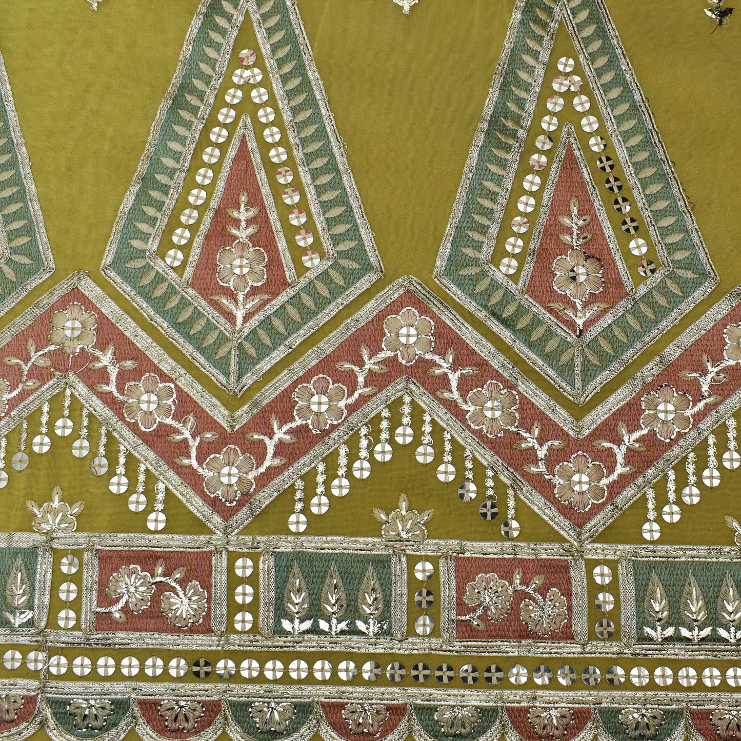 Yellow Color Tissue Border Embroidery Fabric