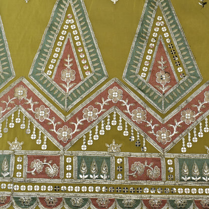 Yellow Color Tissue Border Embroidery Fabric