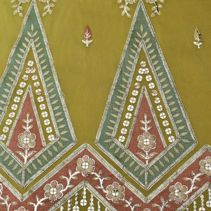 Yellow Color Tissue Border Embroidery Fabric