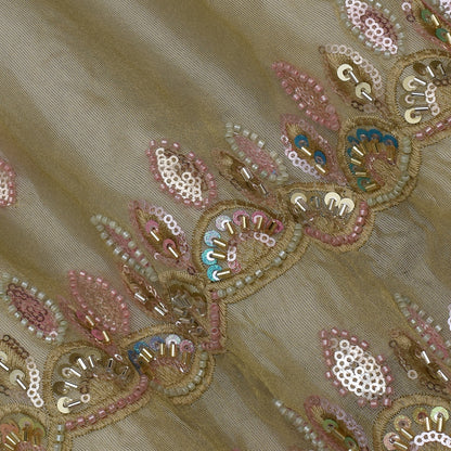 Beige Color Tissue Booti Embroidery Fabric