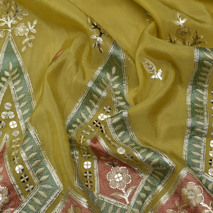 Yellow Color Tissue Border Embroidery Fabric