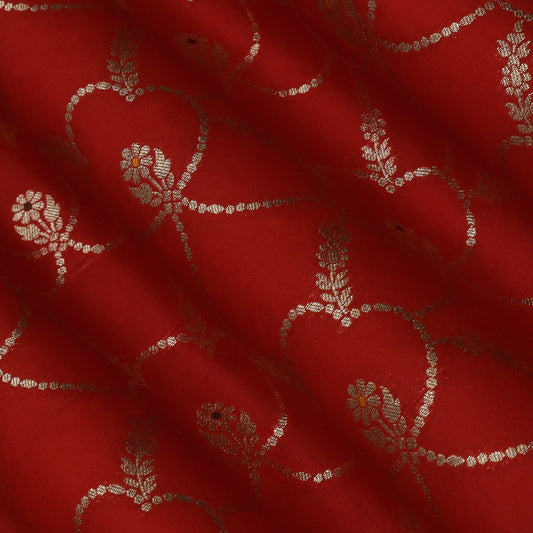 Red Color Katan Meena Brocade Fabric