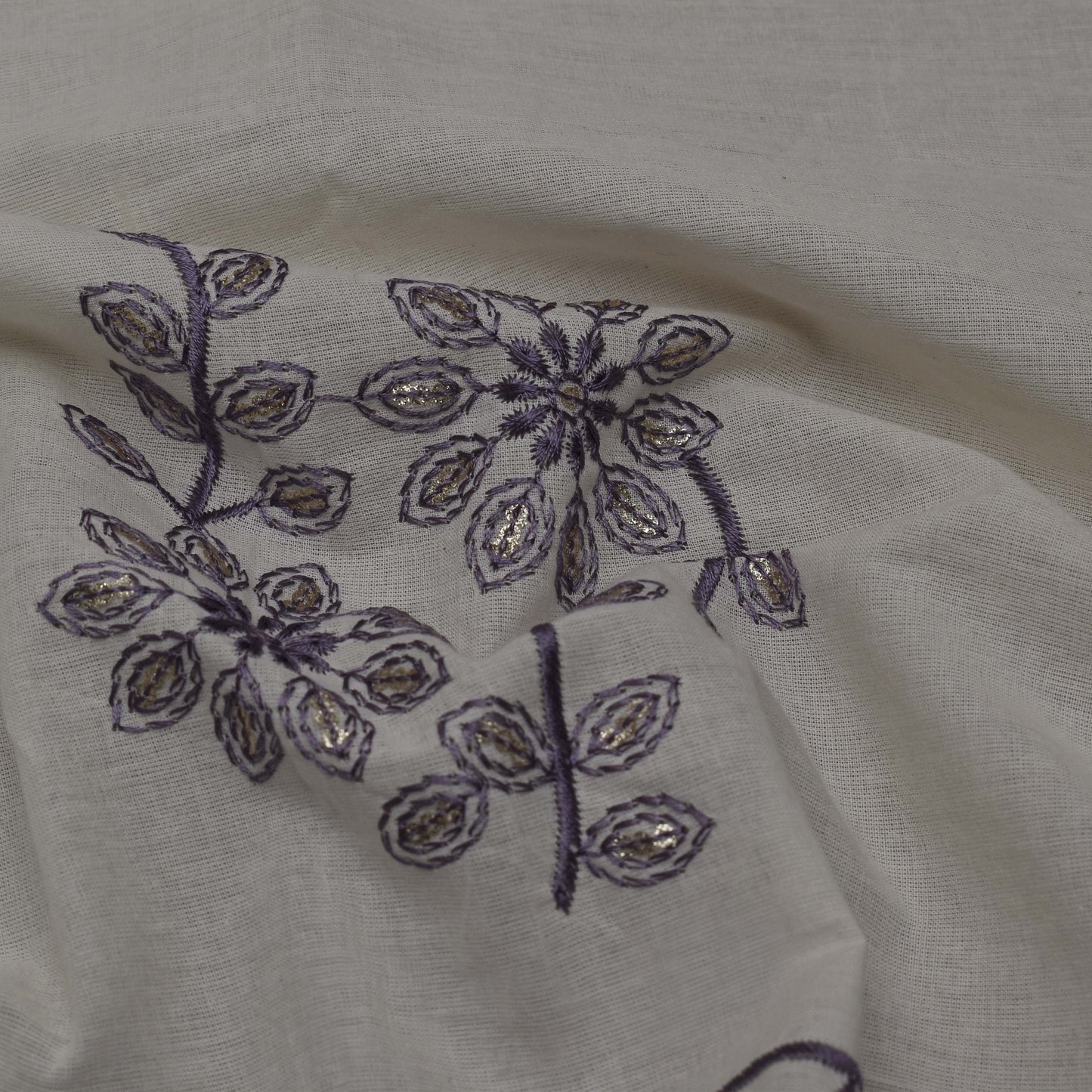 Off White Color Cotton Embroidery Fabric