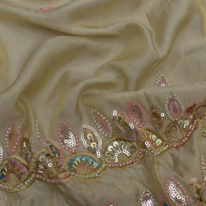 Beige Color Tissue Booti Embroidery Fabric