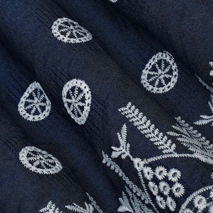 Navy Blue Color Denim Embroidery Fabric