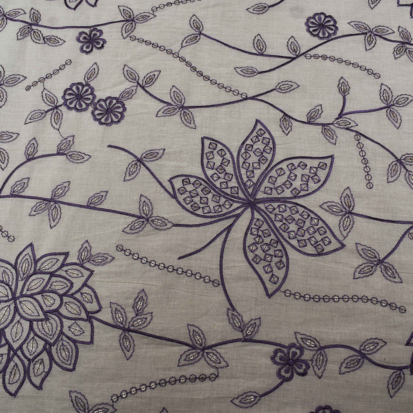 Off White Color Cotton Embroidery Fabric