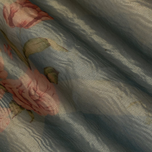 Floral Print Crush Tissue Fabric