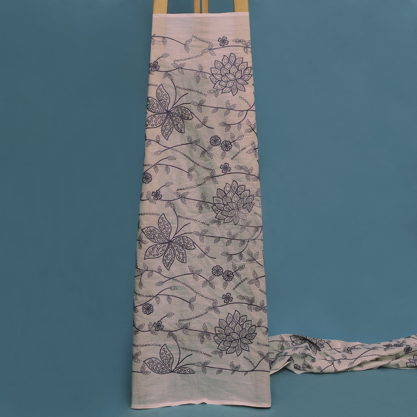 Off White Color Cotton Embroidery Fabric