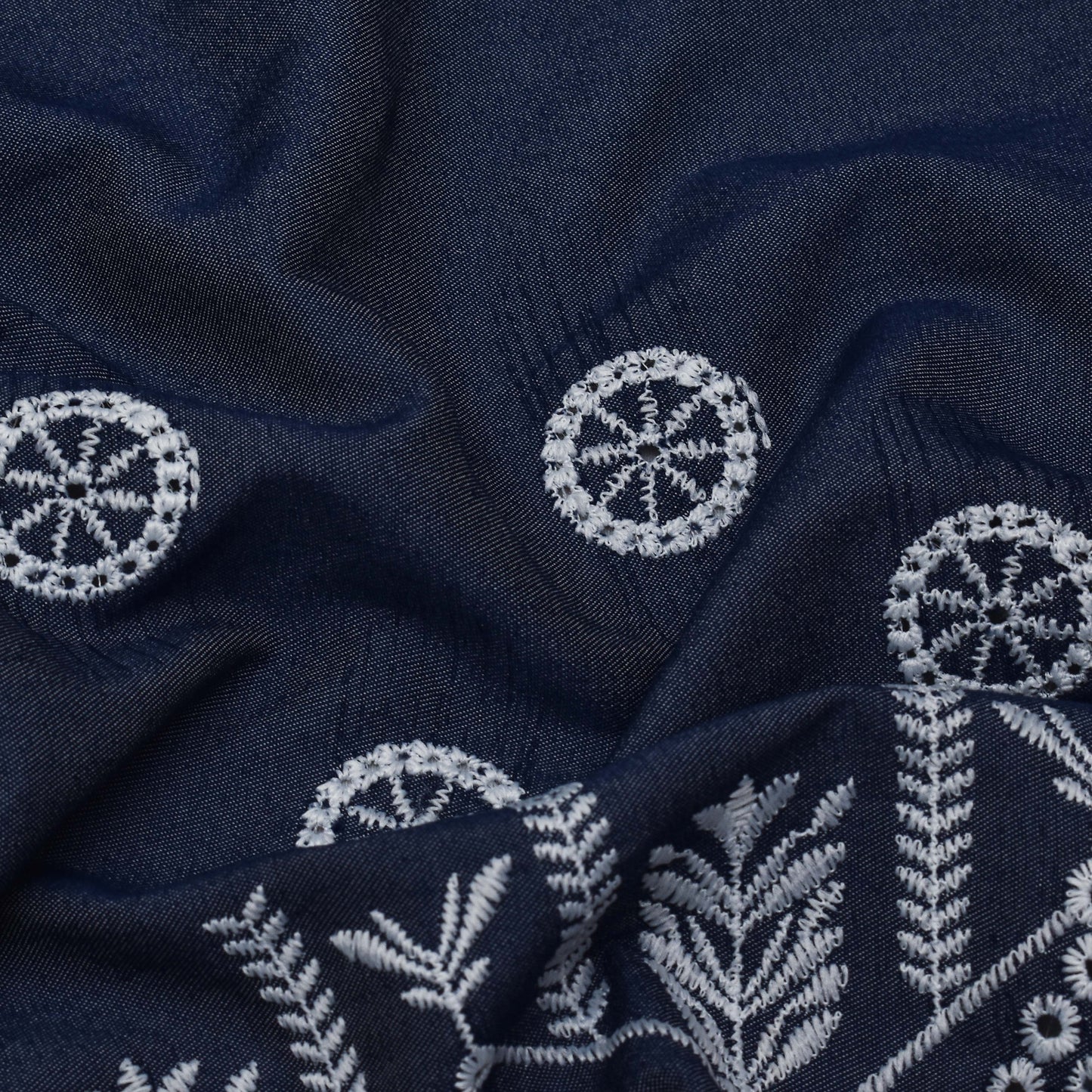 Navy Blue Color Denim Embroidery Fabric