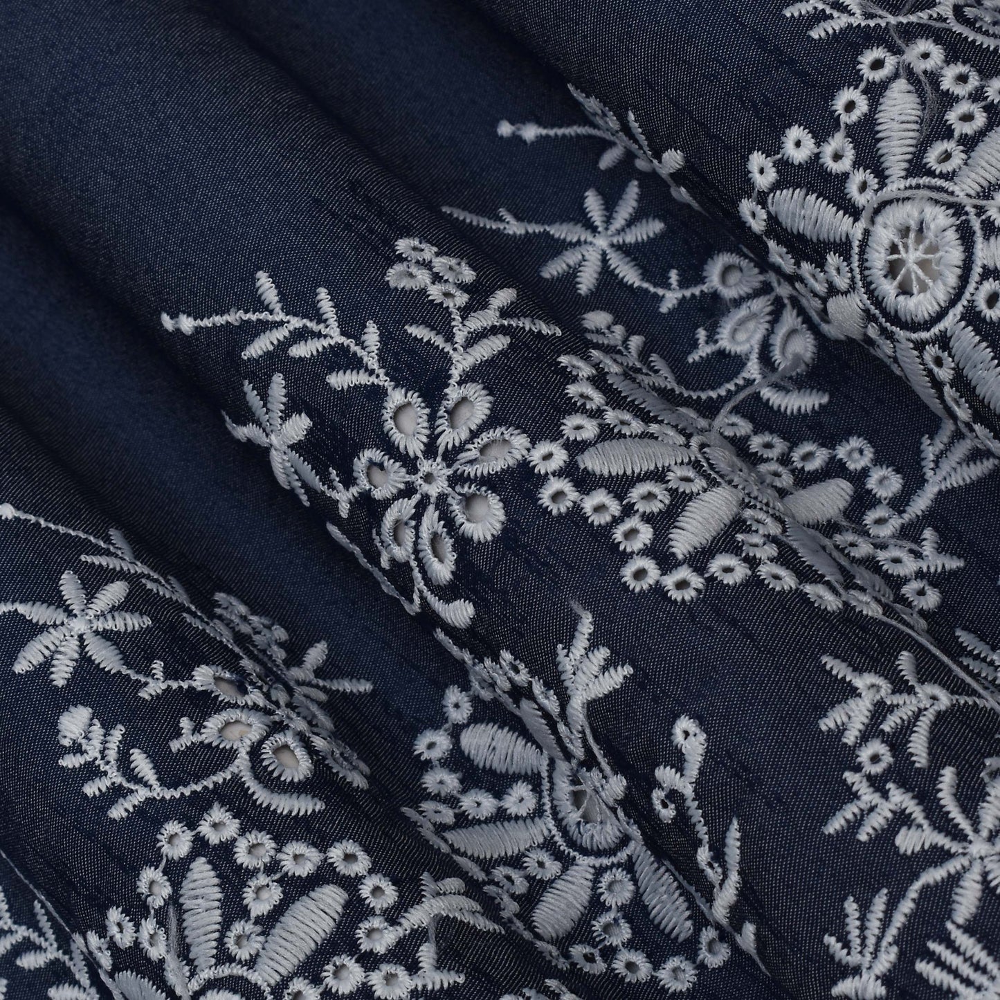 Navy Blue Color Denim Embroidery Fabric