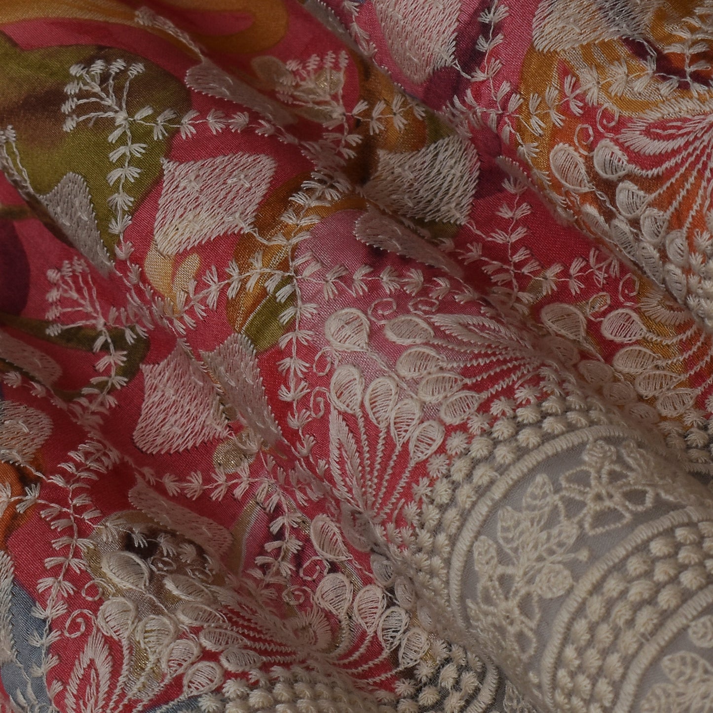 Multi-Colored Chanderi Print Embroidery Fabric