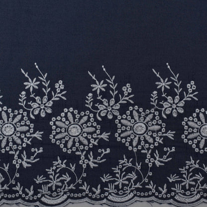 Navy Blue Color Denim Embroidery Fabric