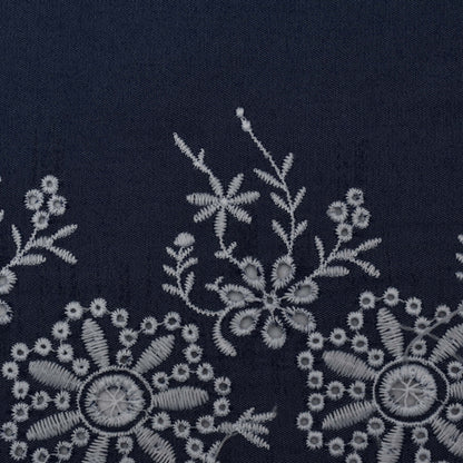 Navy Blue Color Denim Embroidery Fabric