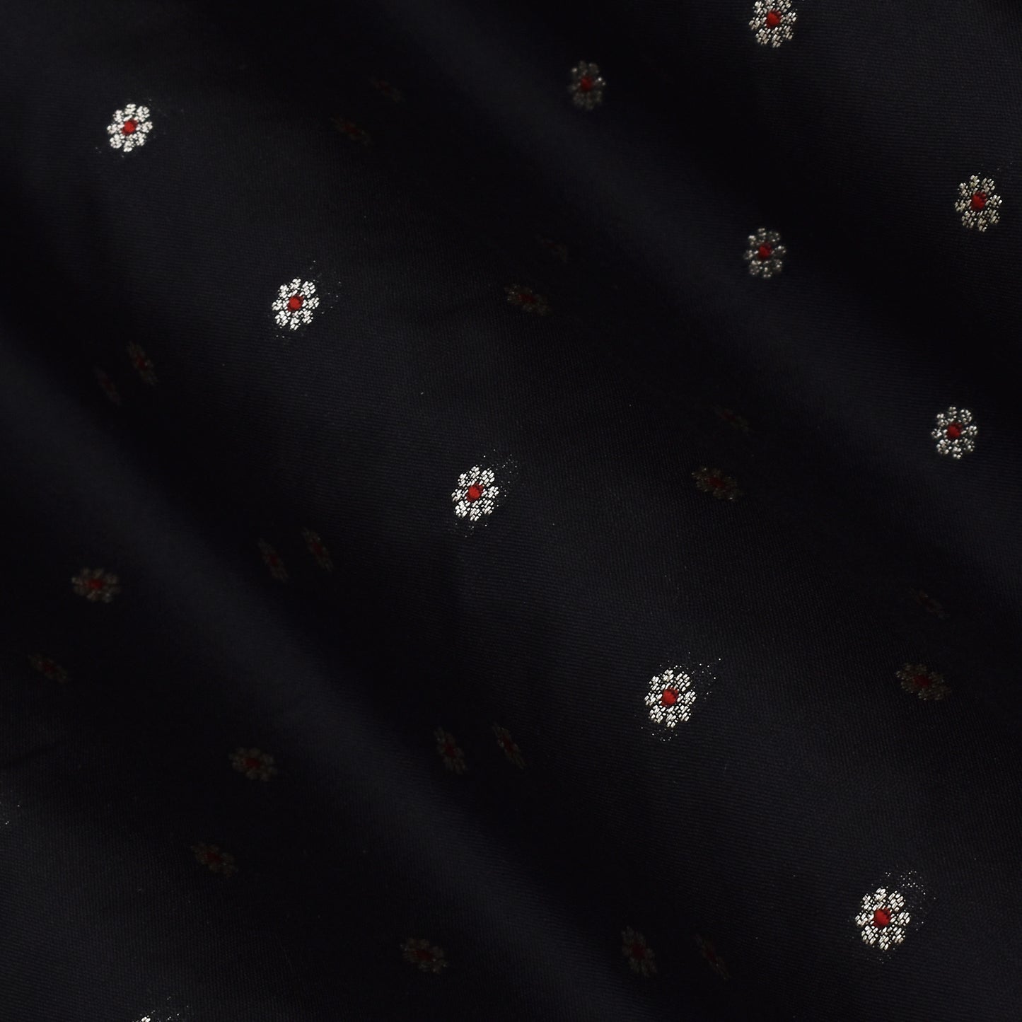 Black Color Katan Meena Brocade Fabric