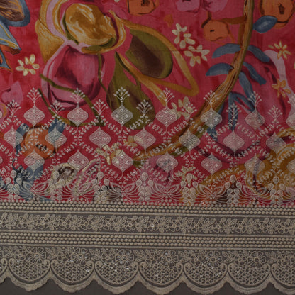 Multi-Colored Chanderi Print Embroidery Fabric