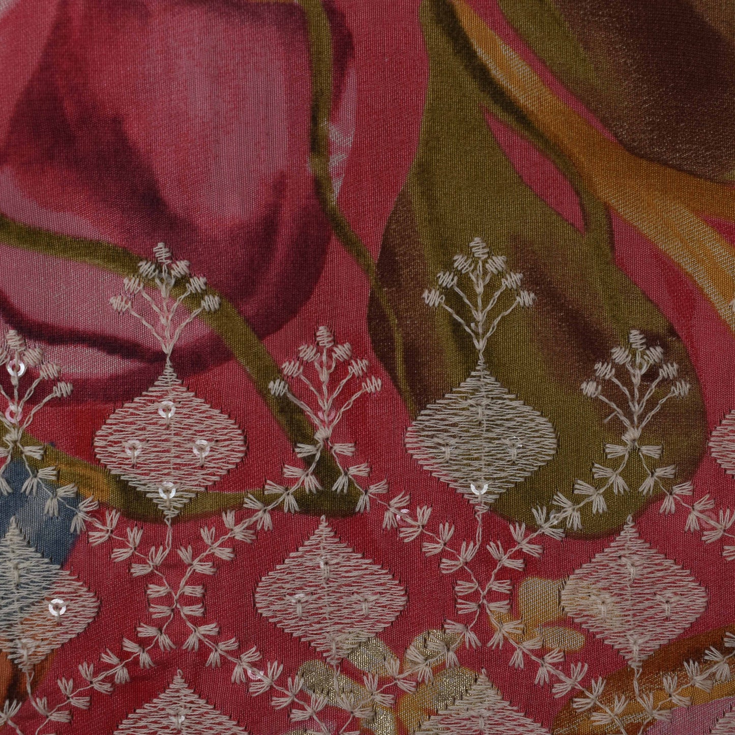 Multi-Colored Chanderi Print Embroidery Fabric