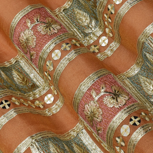 Peach Color Tissue Booti Embroidery Fabric
