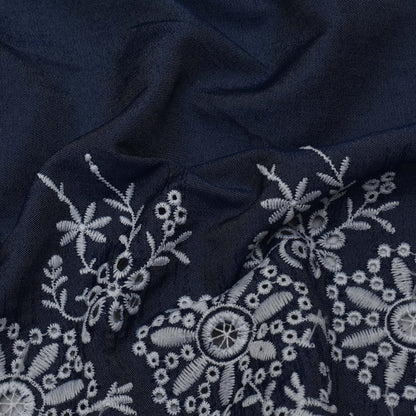 Navy Blue Color Denim Embroidery Fabric