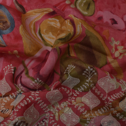 Multi-Colored Chanderi Print Embroidery Fabric