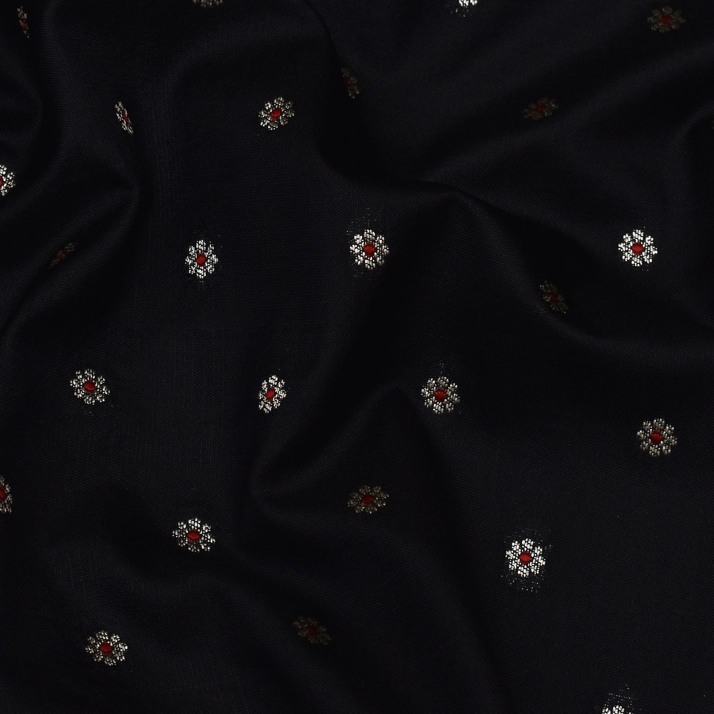 Black Color Katan Meena Brocade Fabric