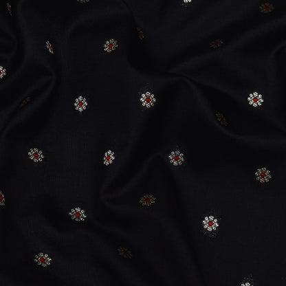 Black Color Katan Meena Brocade Fabric