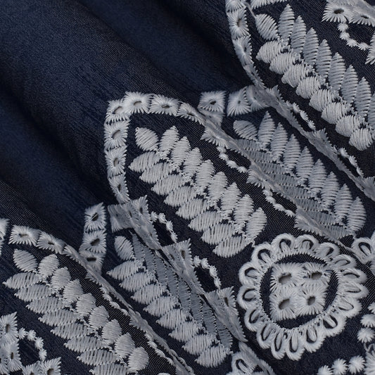 Navy Blue Color Denim Embroidery Fabric