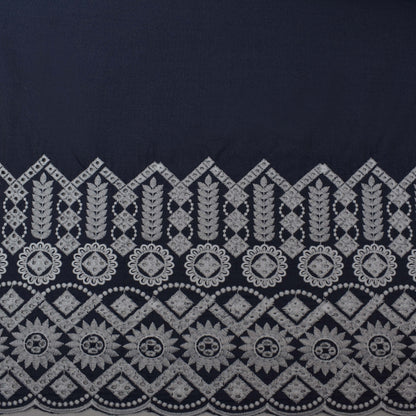 Navy Blue Color Denim Embroidery Fabric