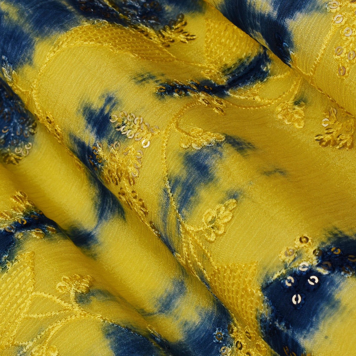 Multi Color Chinon Shibori Print Embroidery Fabric