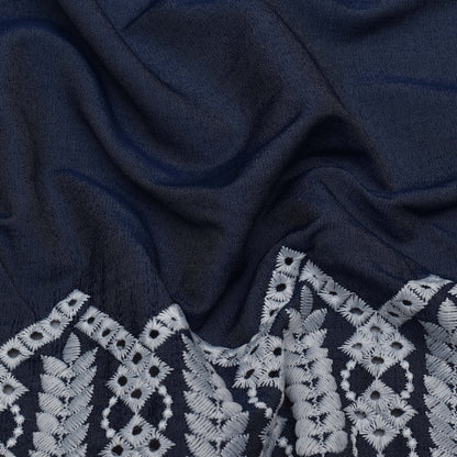 Navy Blue Color Denim Embroidery Fabric