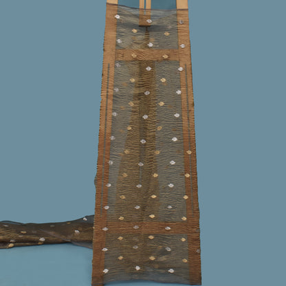 Grey Color Crush Tissue Booti Fabric