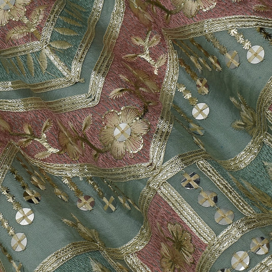 Pistachio Green Color Tissue Border Embroidery Fabric