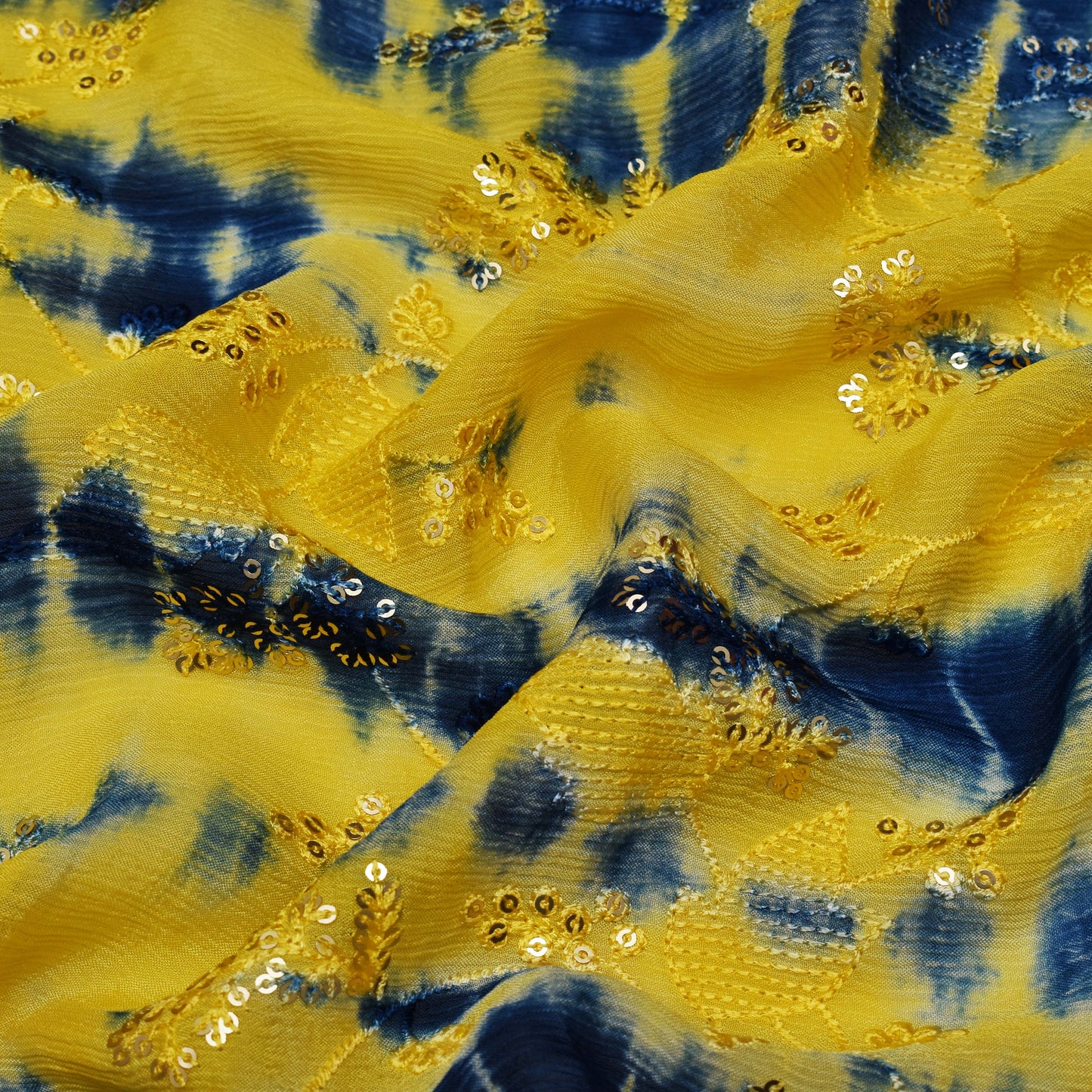 Multi Color Chinon Shibori Print Embroidery Fabric