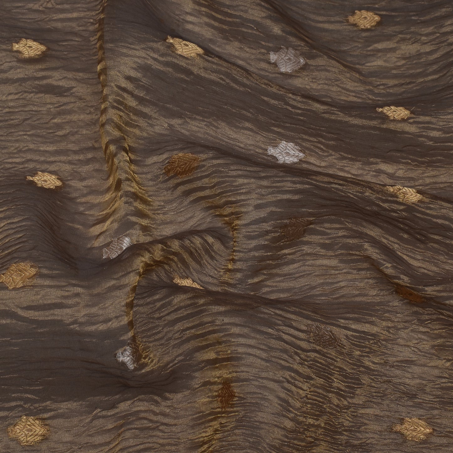 Grey Color Crush Tissue Booti Fabric