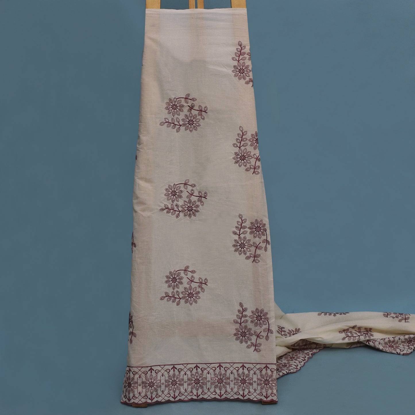 Off White Color Cotton Embroidery Fabric