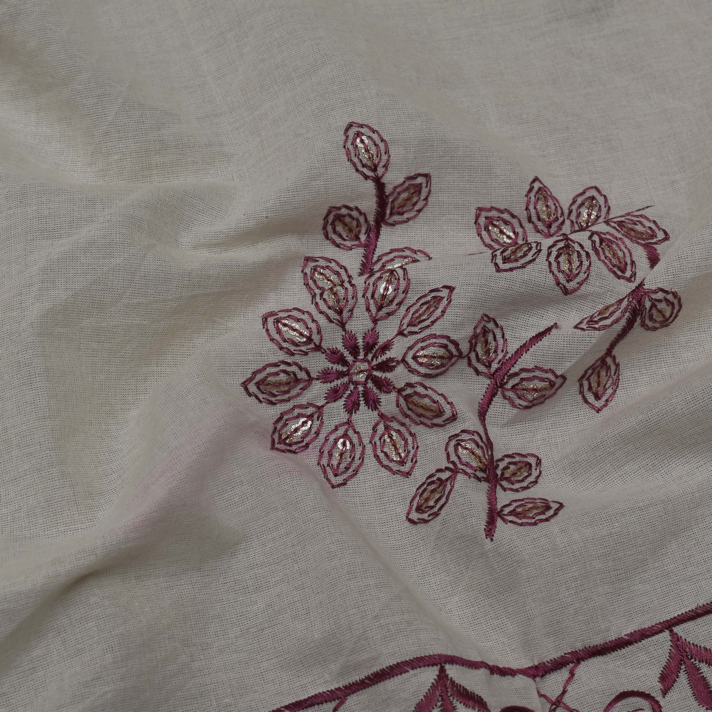 Off White Color Cotton Embroidery Fabric