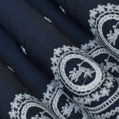 Navy Blue Color Denim Embroidery Fabric