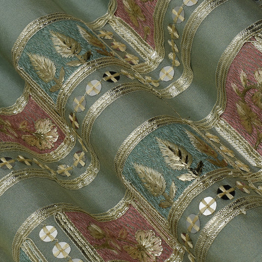 Pistachio Green Color Tissue Booti Embroidery Fabric
