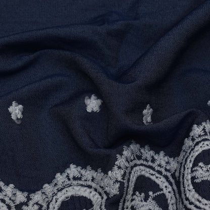 Navy Blue Color Denim Embroidery Fabric